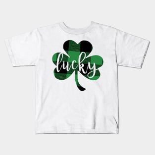 Green Buffalo Plaid Lucky Clover Kids T-Shirt